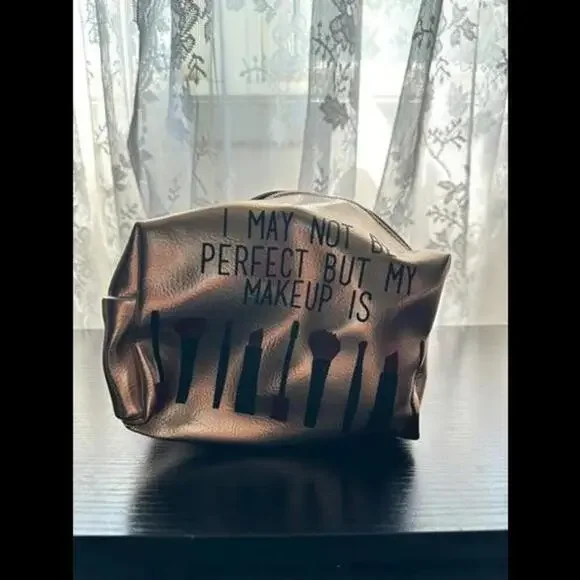 Metallic Rose Gold Cosmetic Bag - "I May Not Be Perfect But My Makeup Is" - Picture 1 of 4